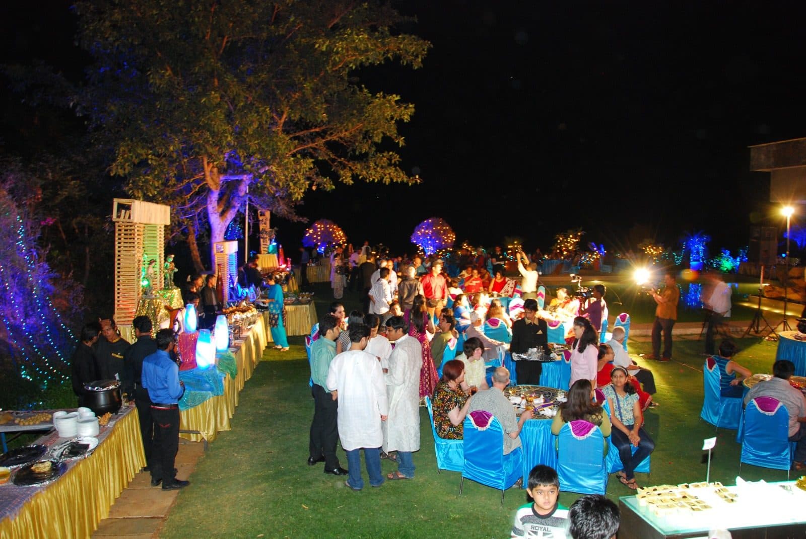 Dining — Night Garden Party Buffet Lit Trees