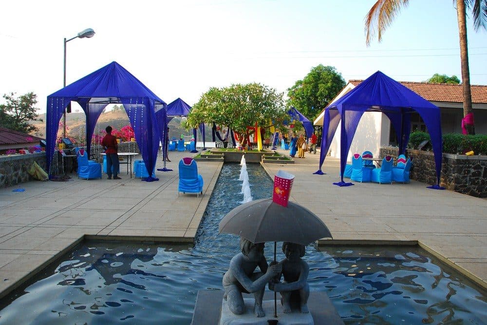 Weddings & Events — Blue Canopy Mandap Fountain Courtyard Setup