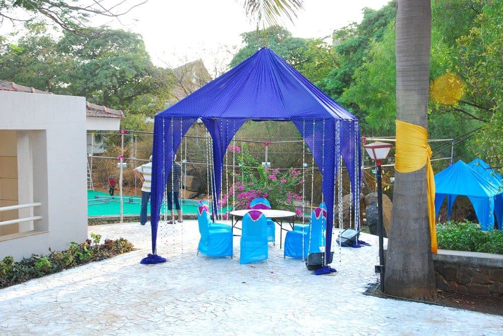 Weddings & Events — Blue Canopy Outdoor Event Setup Poolside