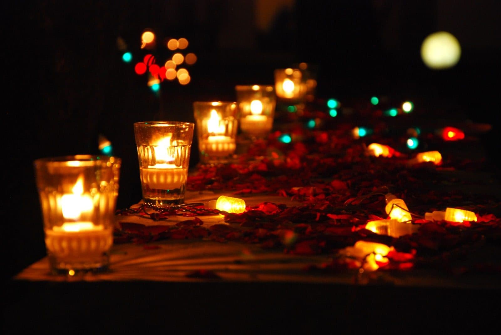 Weddings & Events — Candlelit Rose Petal Table Decor