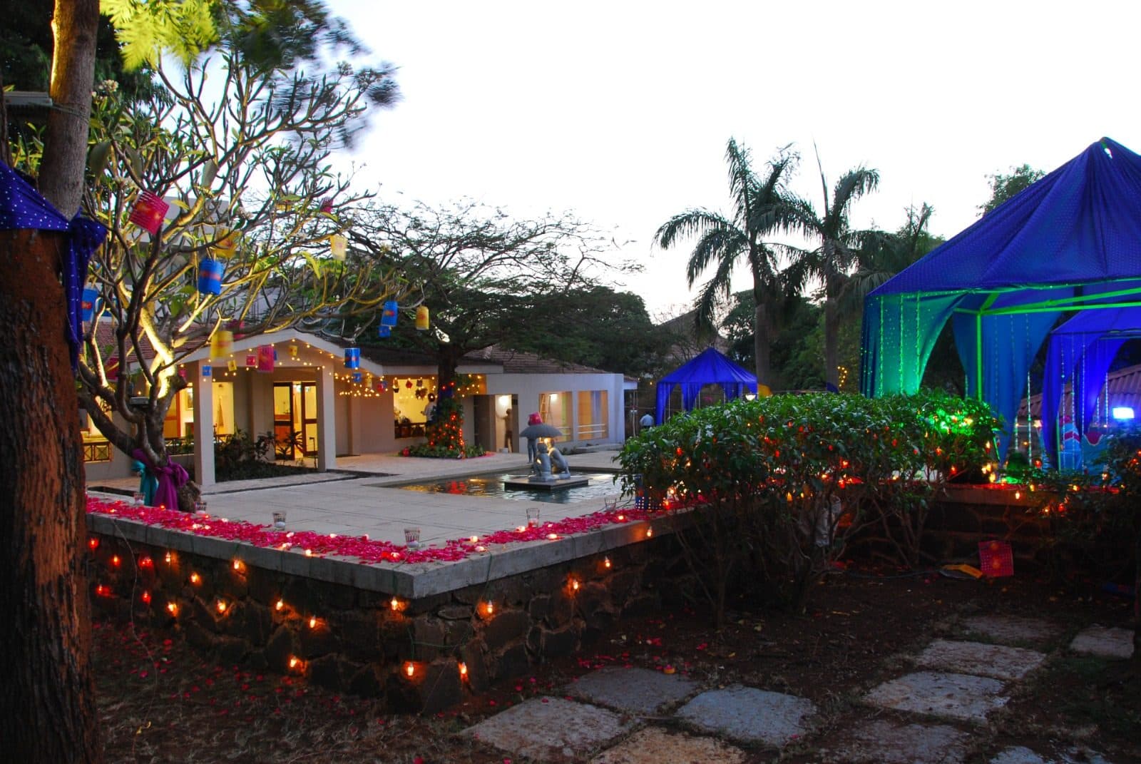 Weddings & Events — Evening Garden Decor Fairy Lights Blue Tent