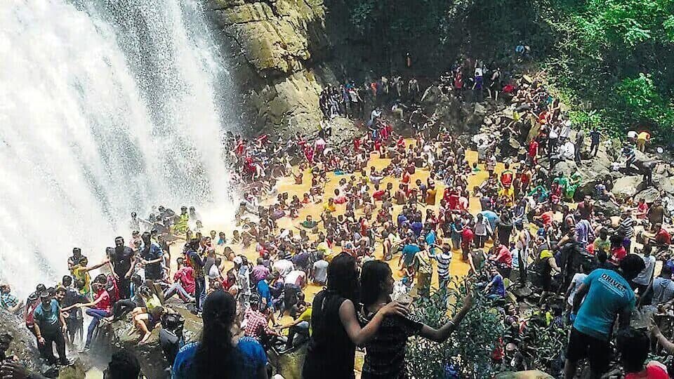 Guests at a waterfall near Igatpuri