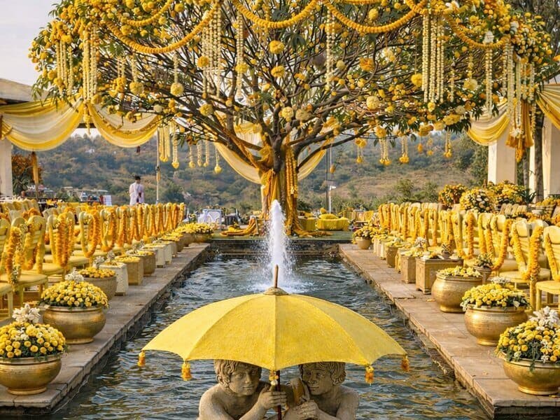 Haldi Ceremony - Marigold tree water feature