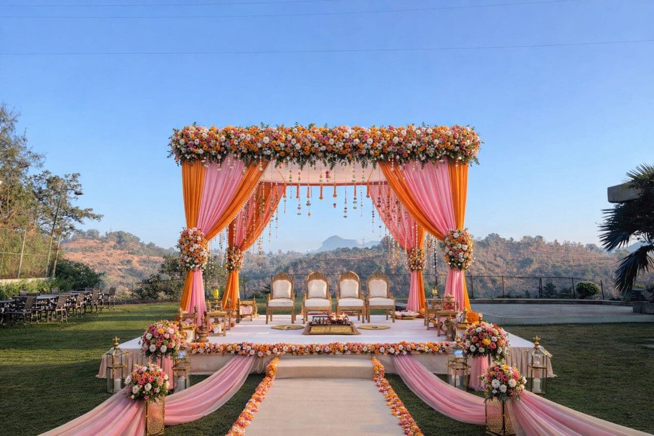 Wedding Mandap - Elegant pink and orange florals